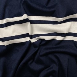 dzianina jersey bawełniany granatowy w białe paski CO1284