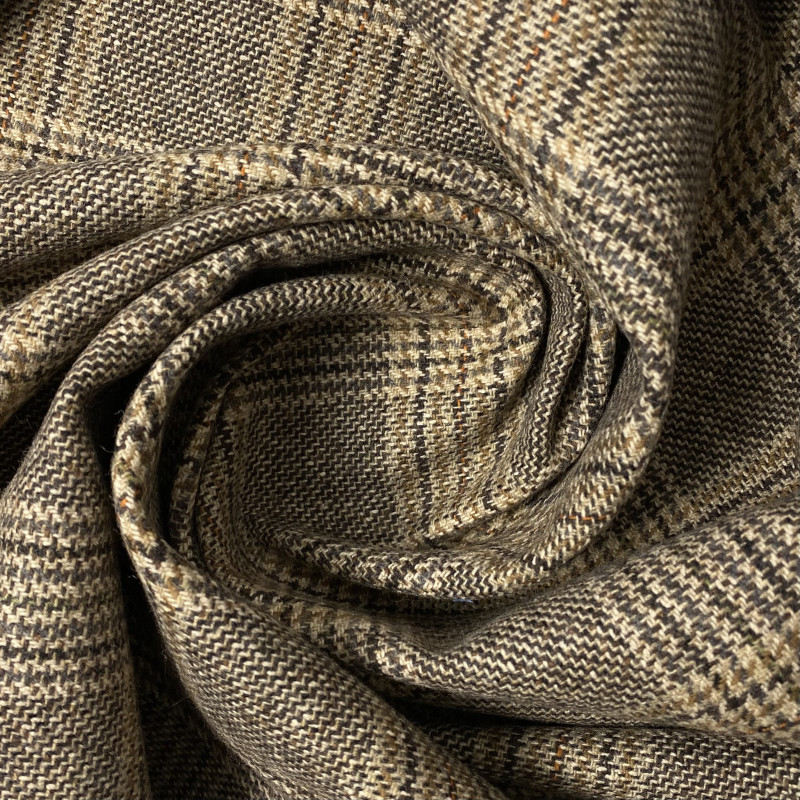 Wełna tweed beżowo-brązowa w kratę WV2180