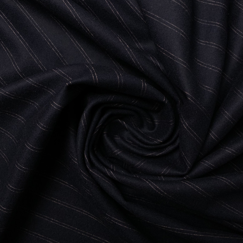 Flanela z kaszmirem - miękka wełna na garnitury i koszule granatowa w paski