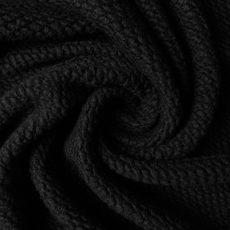 Dzianina boucle czarna - materiał wełniany baranek na płaszcze