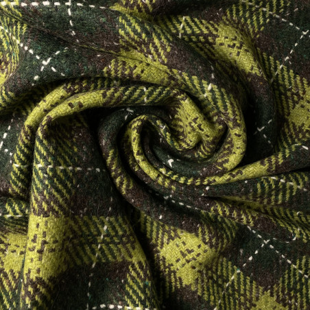 Tweed wełna 100% zielony w kratę